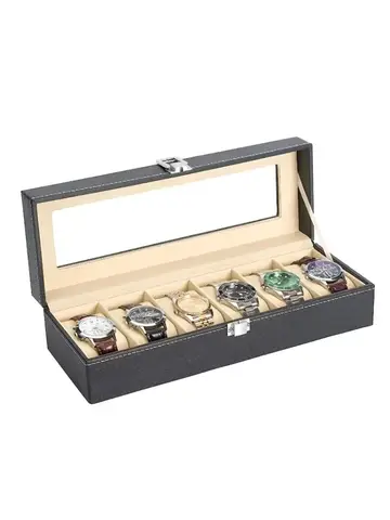 Hot Sale PU Leather Display Storage Collection Organizer watch box Case With Glass Top Slot Men Watch Bracket Display Box Gifts