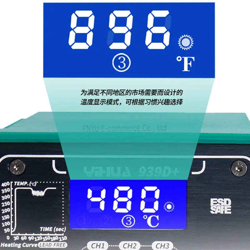 Soldering Station YIHUA 939D+ Electric Soldering Iron C/F Temperature Switch LCD High Power Digital Display Welding Table