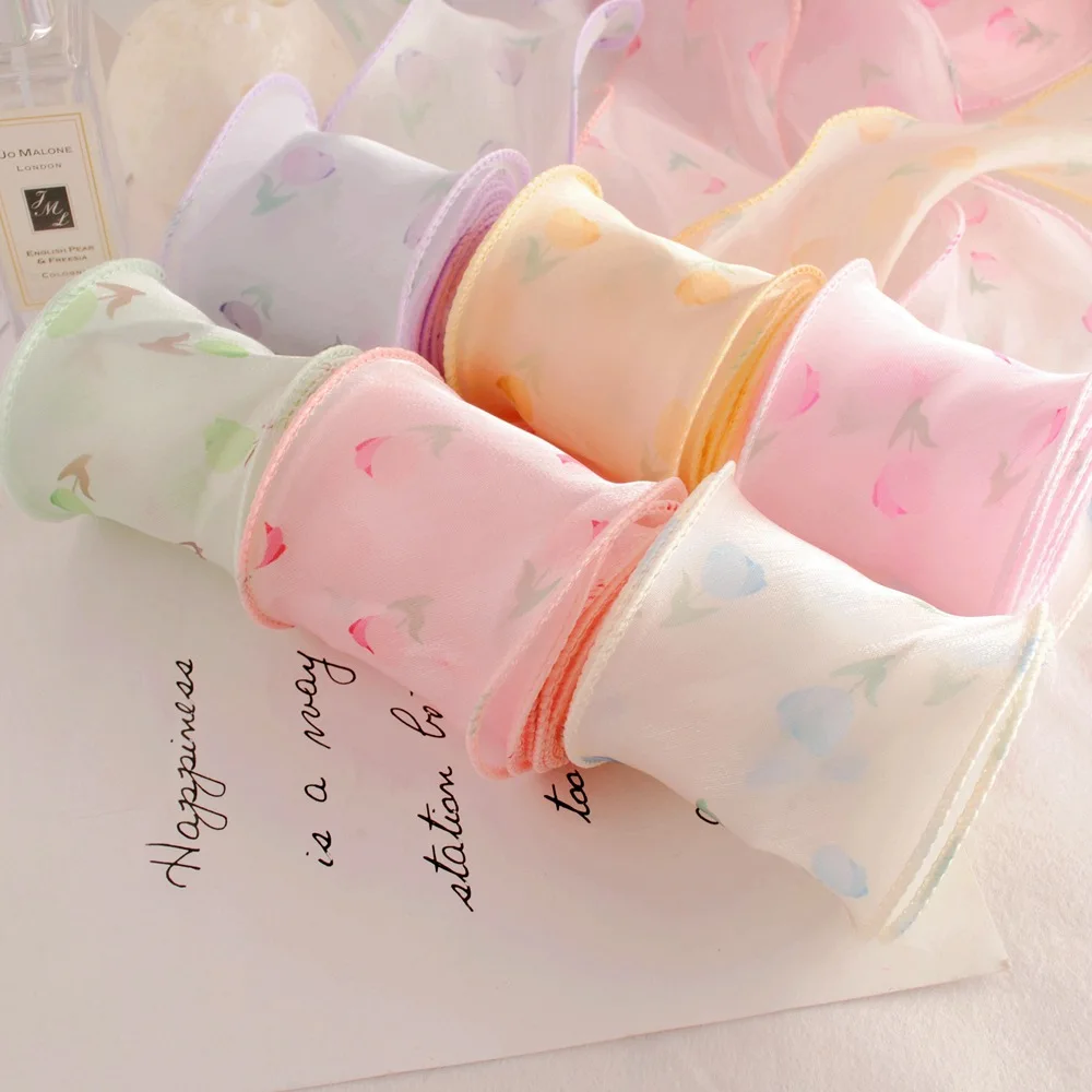 

5.5cm Satin Tulip Craft Ribbon with Sealed Edges, 30Yds Bulk Roll for Gift Wrapping, Floral Arrangements