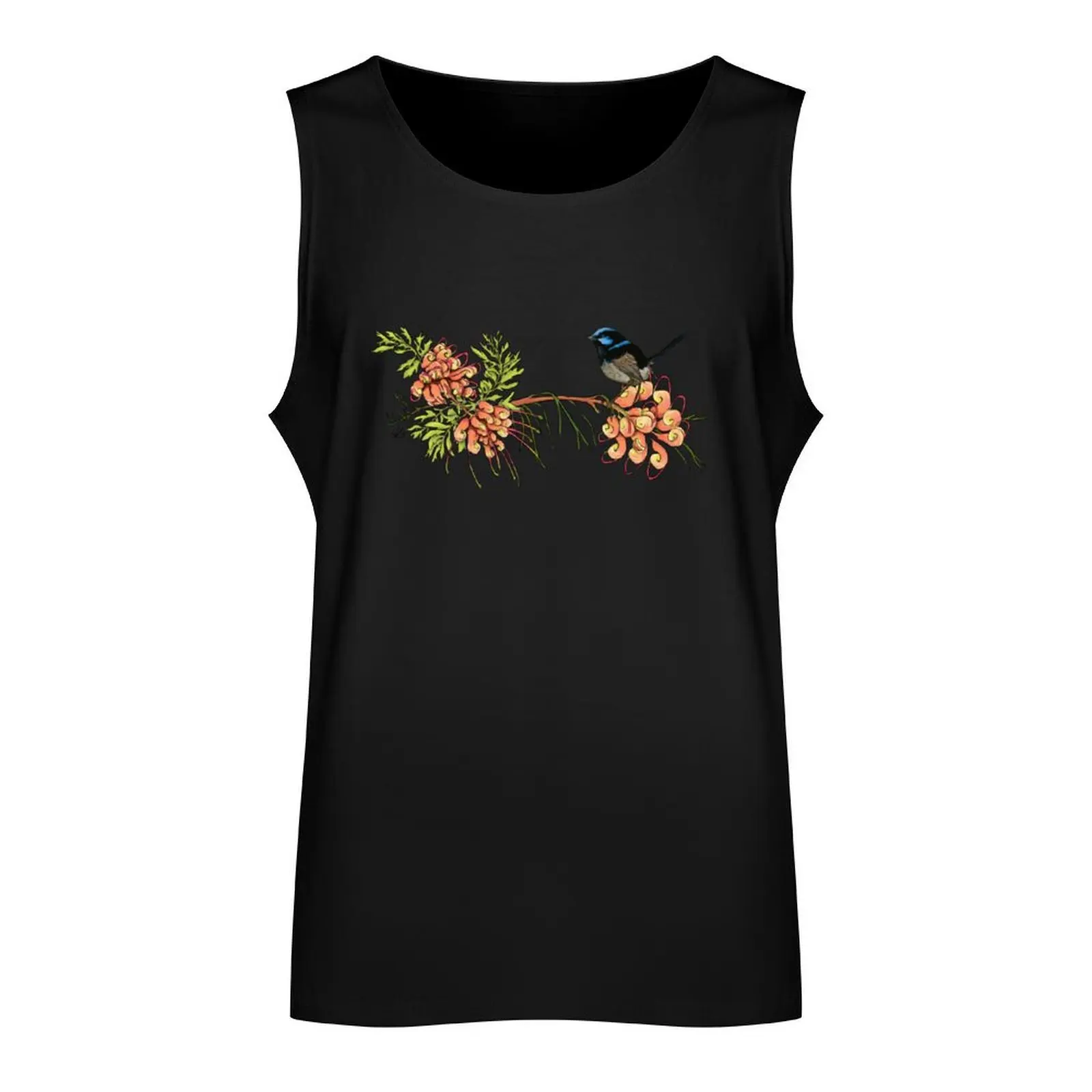 Fairy Wren and Grevillea Tank Top sleeveless shirt man mens gym clothes