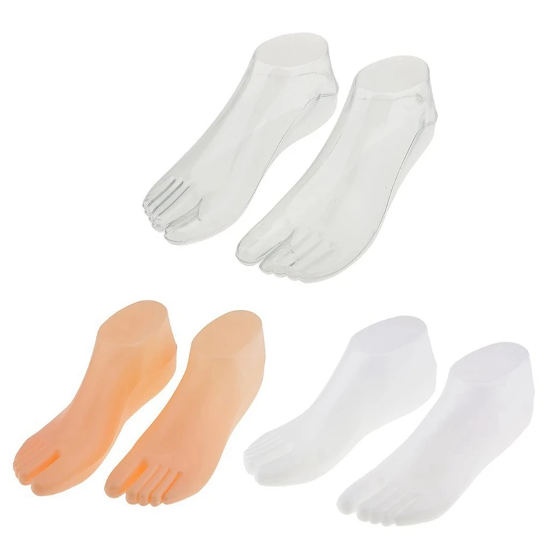 3Pair Female Feet Mannequin Thong Style Foot Model For Sandal Shoe Sock Jewelries Display - Clear