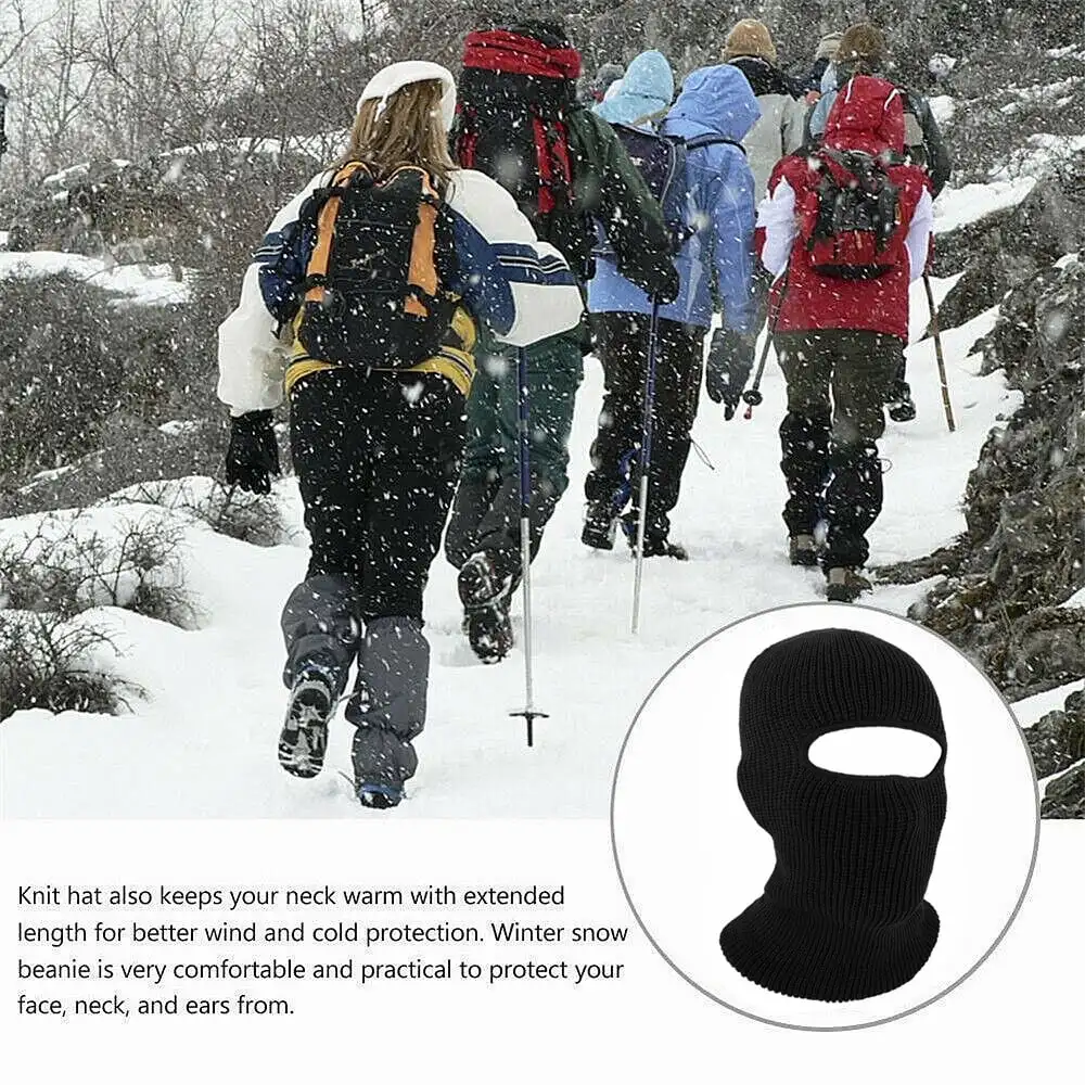 Black Knitted Full Face Mask Hood Winter Ski Cover Hat for Outdoor Activities