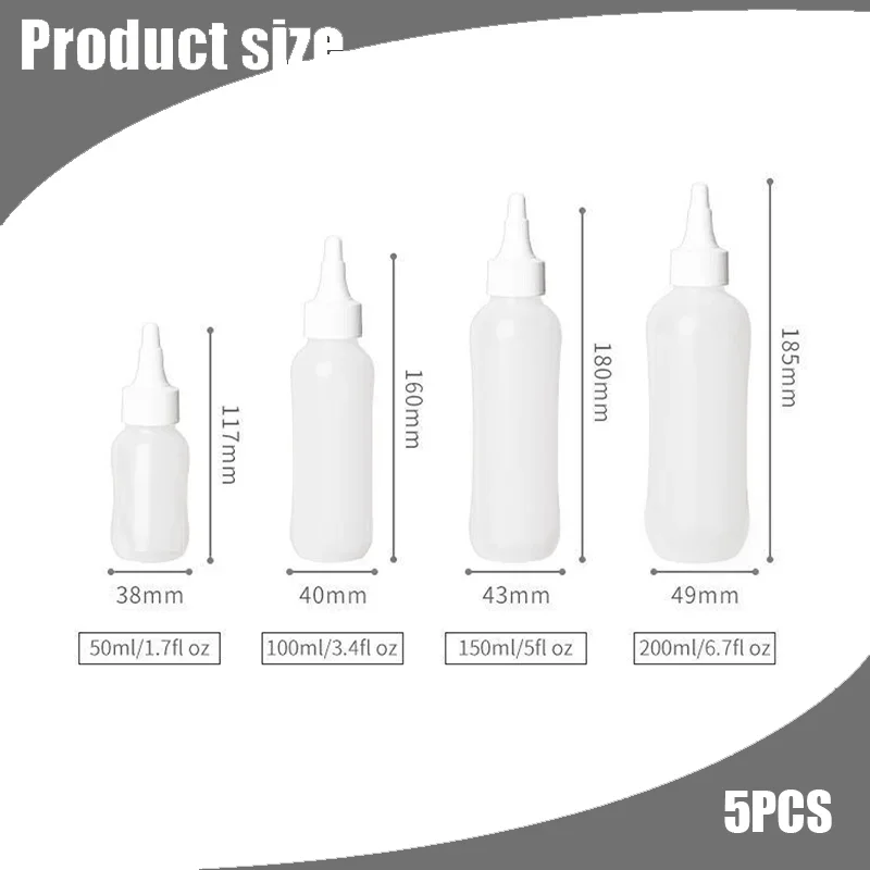 5pcs 50-200ml Empty Plastic Squeeze Bottles with Pointed Mouth Refillable Bottles Kitchen Soy Sauce Food Grade Liquid Dispenser