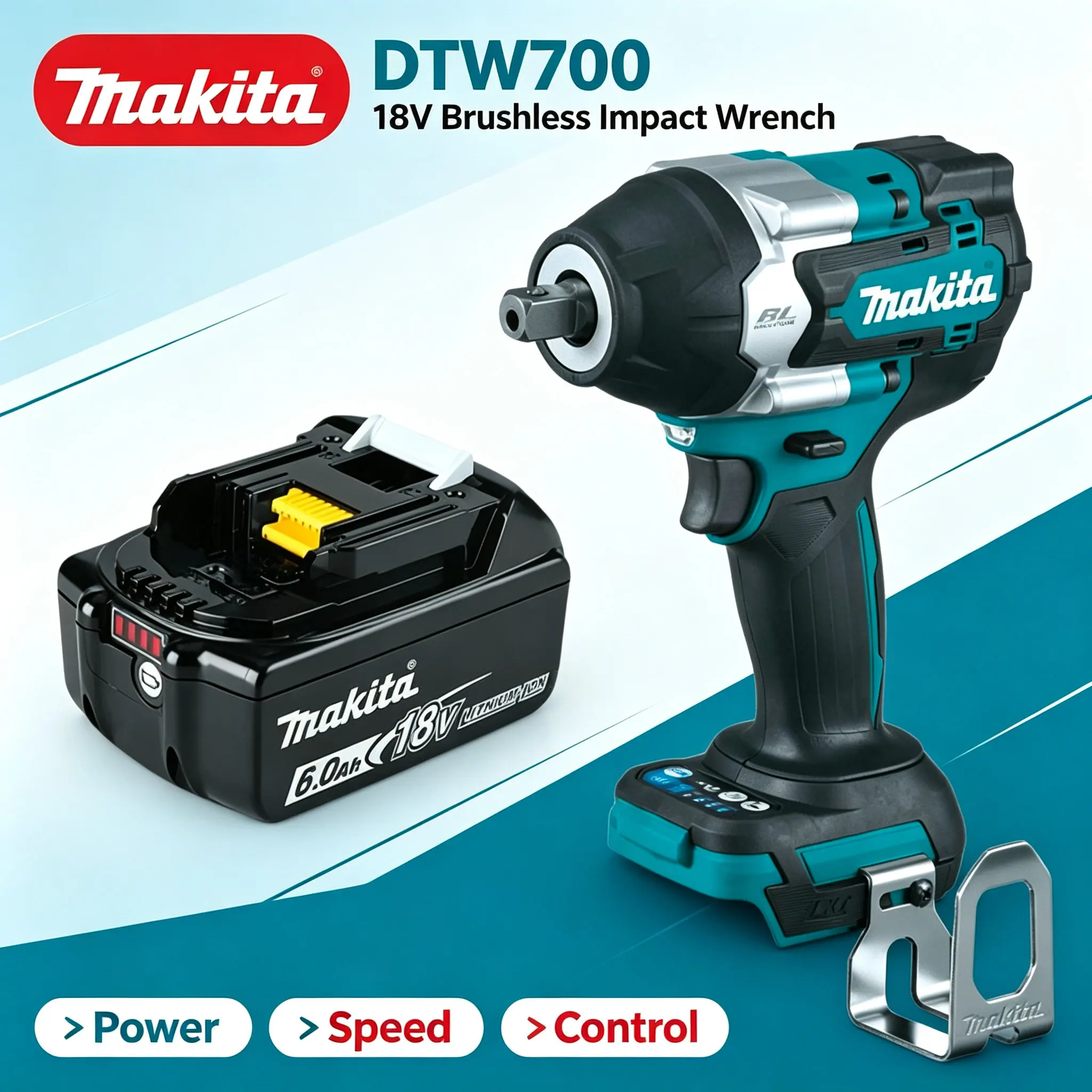 Nuova Chiave a Impatto Elettrica Brushless Makita DTW700 1000N.M, Trapano Elettrico Senza Fili, Chiave a Impatto 1/2", Utensili Elettrici per Batteria 18V