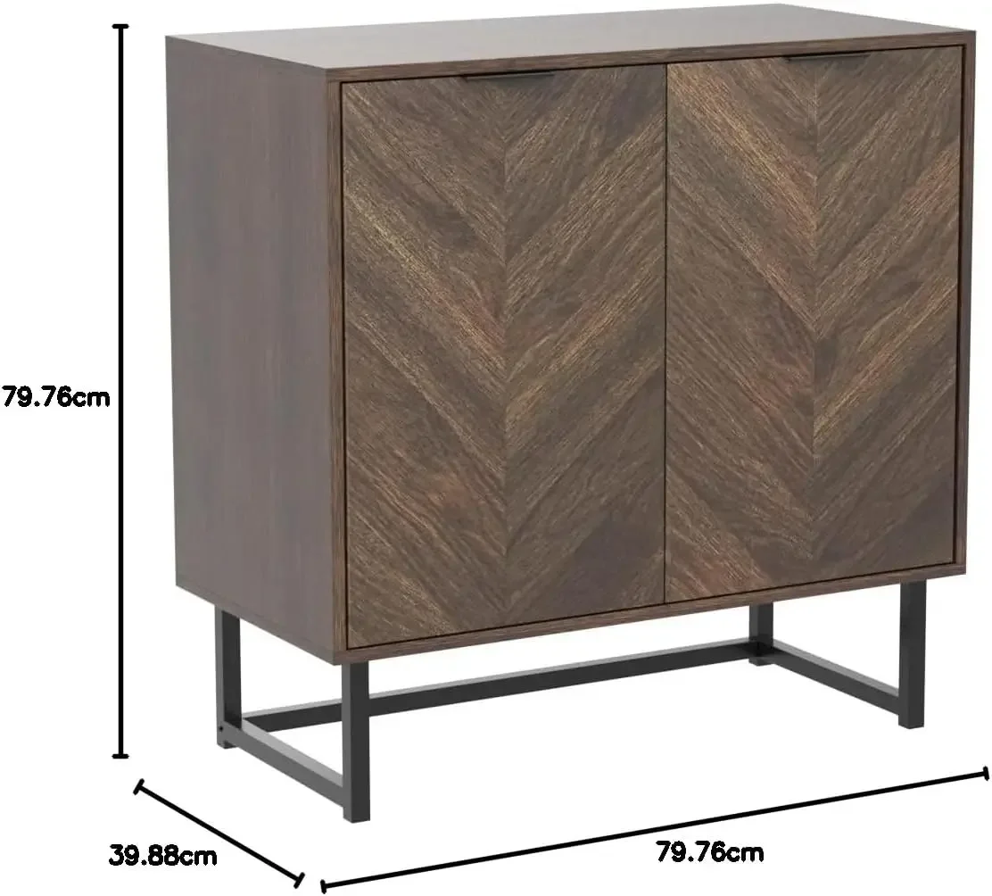 Aparador moderno Enloe, mueble decorativo para almacenamiento tipo buffet con puertas en un acabado rústico de nogal y base de metal negro mate