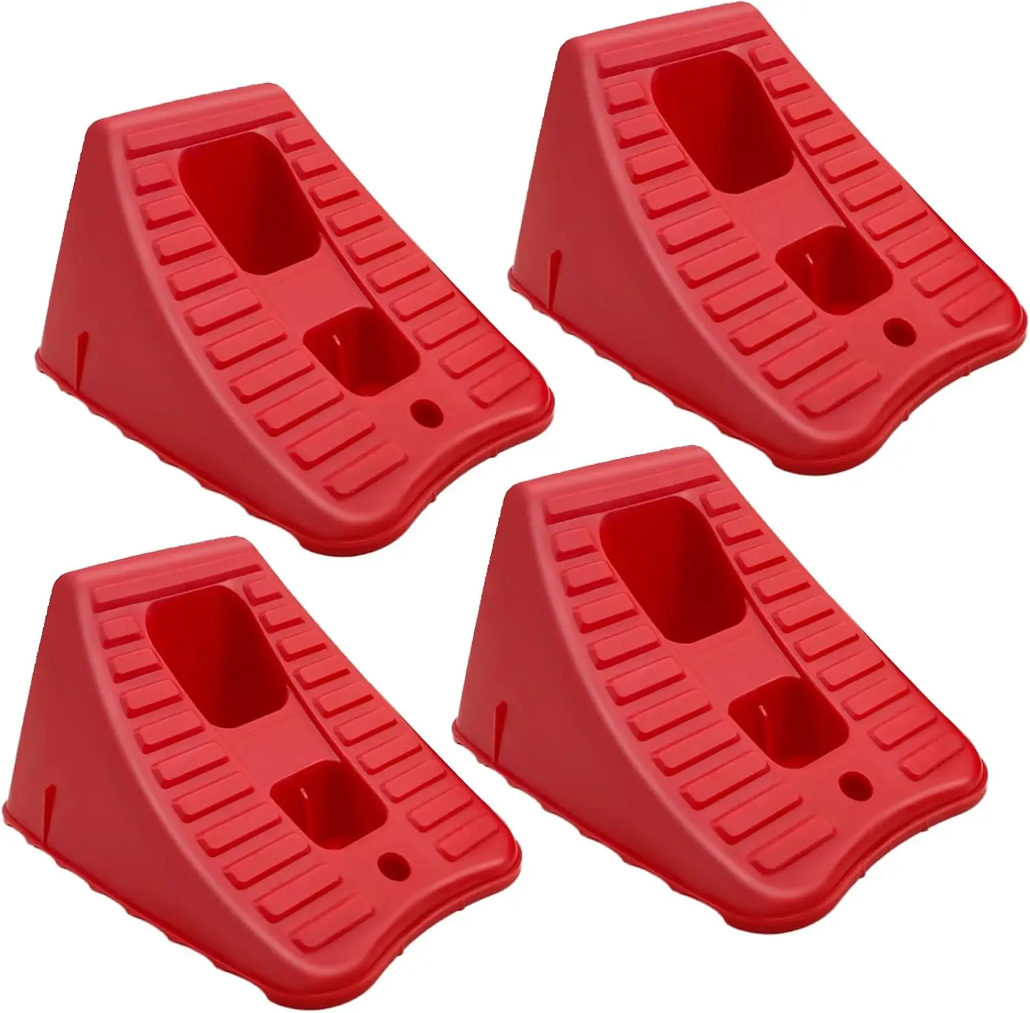 

Wheel Chocks for Travel Trailers, 2 Pair Non Slip Red Wheel Wedge Stackable, Lightweight Wheel Stoppers for Cars Trucks RVs, 4