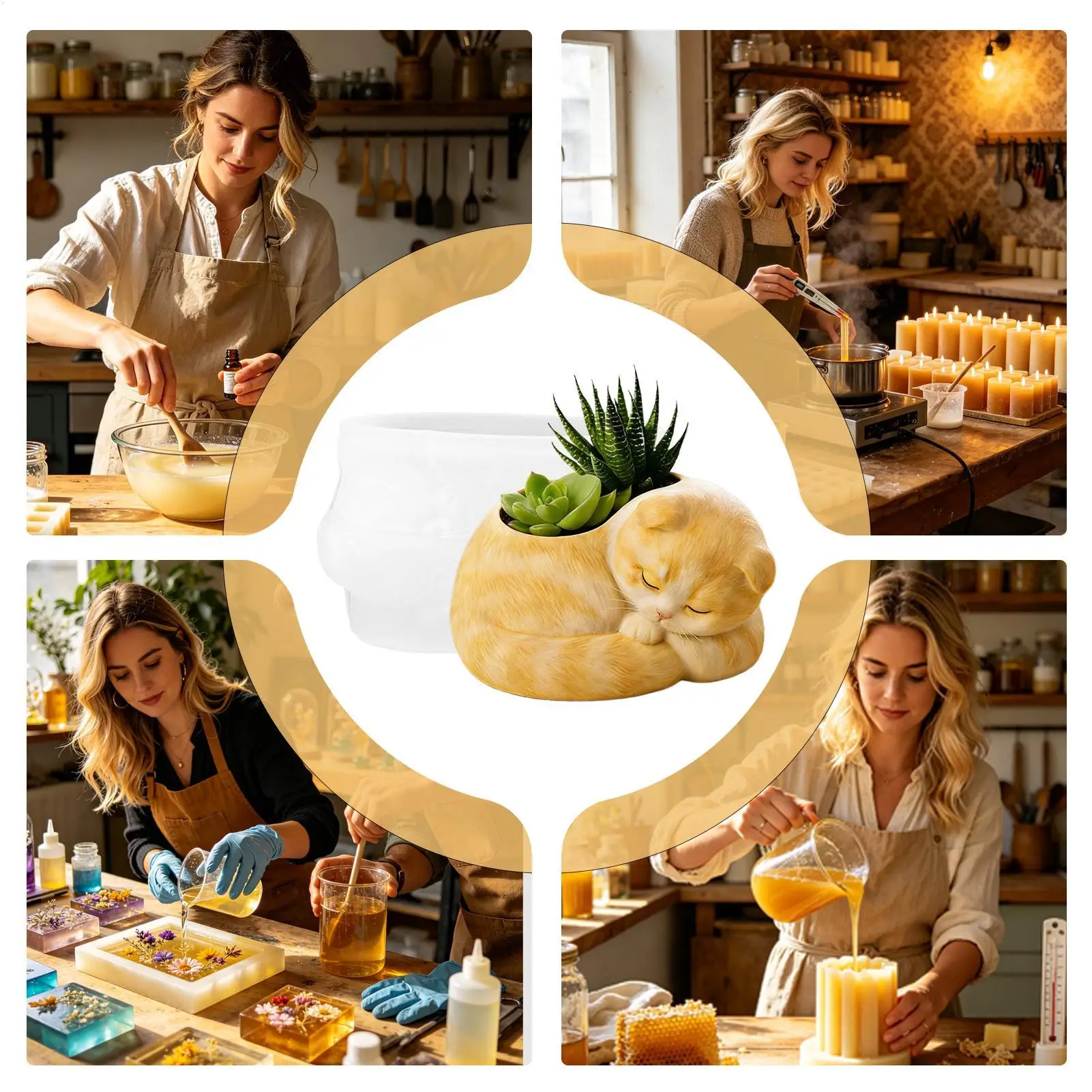 Flower Pot Silicone Mold Curled-up Sleeping Cat DIY Mould Candle Holder Mold For Candle Holder Succulents Cactus Planter Making