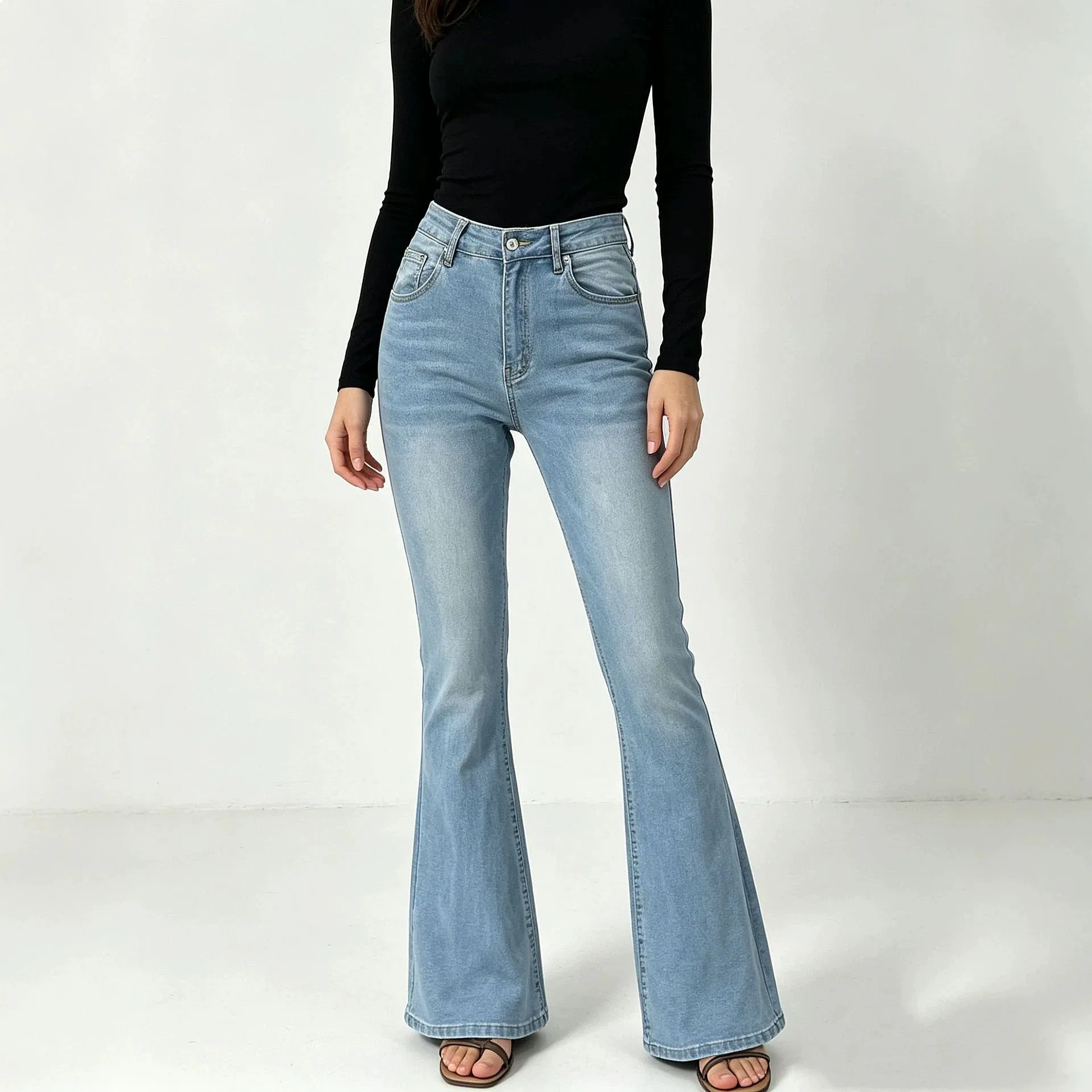 European and American cross-border source factory fashion elastic high waist thin washed women's denim micro-pull pants