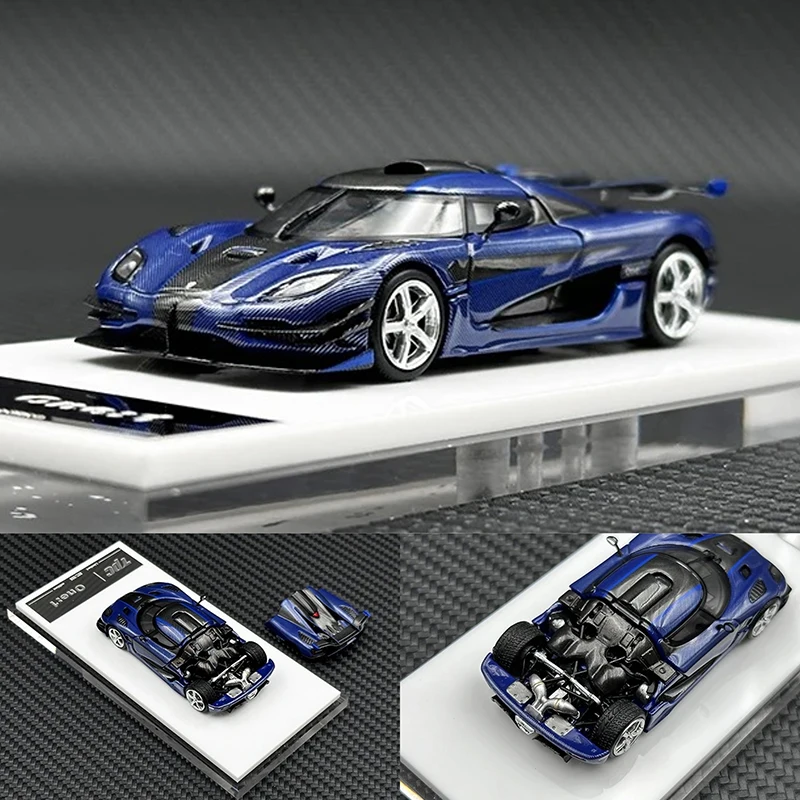 

TPC In Stock 1:64 ONE Blue Carbon Fiber Hood Stripe Opened Hood Diecast Car Model Collection Miniature Toys