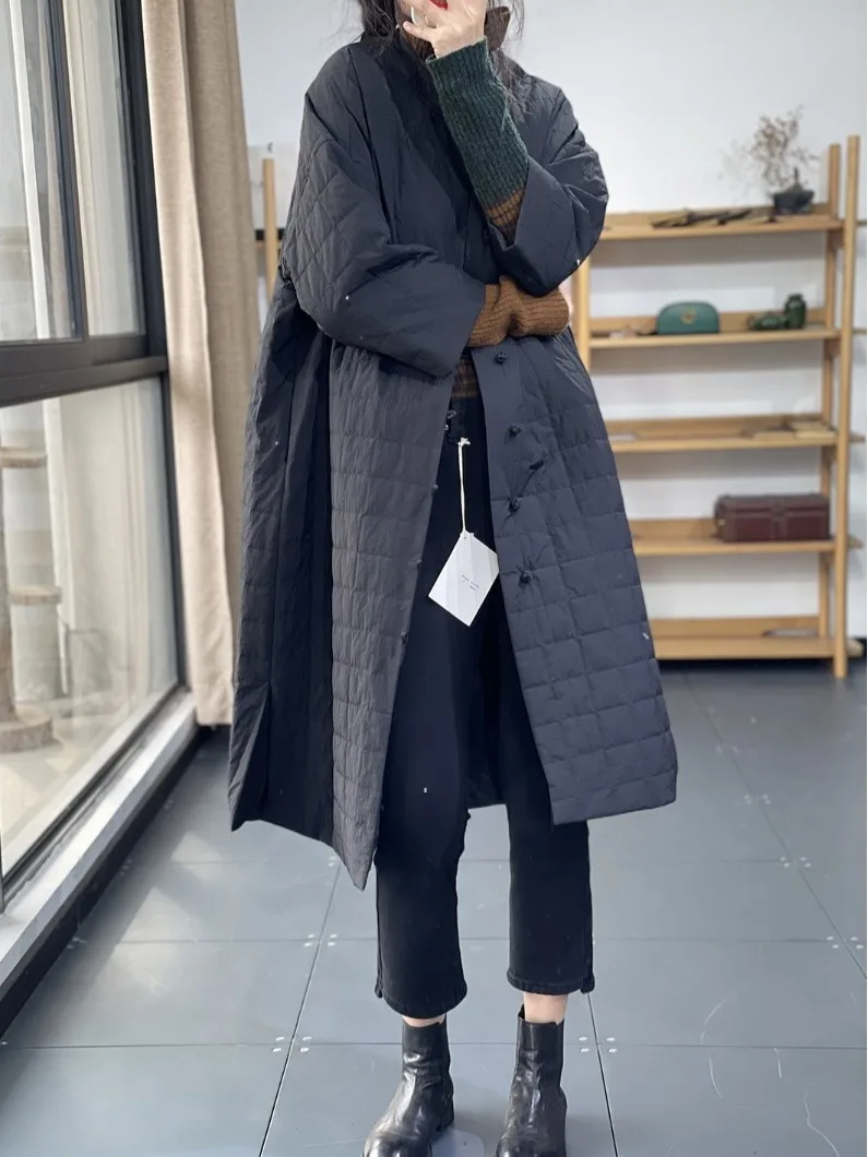 

Свободное хлопковое пальто на пуговицах в стиле ретро, длинное круглое универсальное хлопковое пальто Ne цвета, удобная посадка для поездок на работу