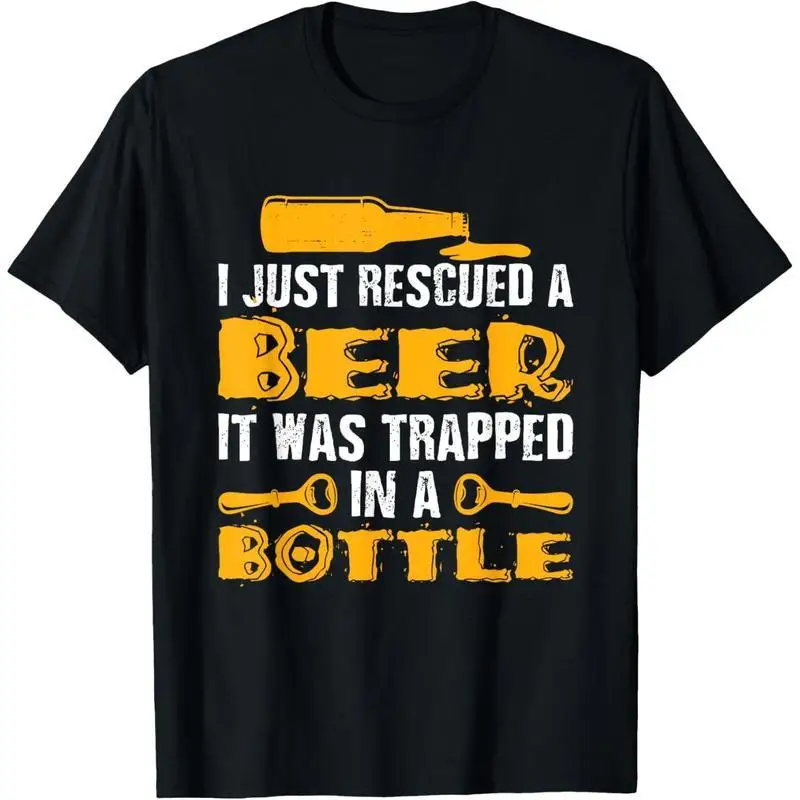 

Funny Beer T-shirt,I Just Rescued a Beer It Was Trapped in a Bottle Graphic Tee,Humorous Beer Lover Gift,Pub Party Shirt for Men