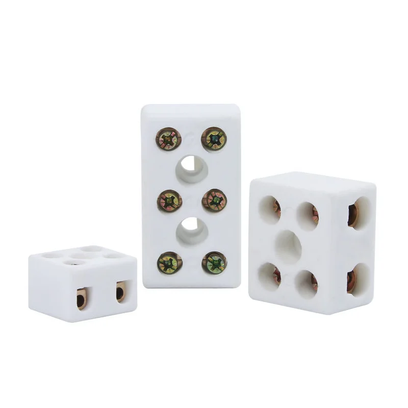 1 In 1 Out 250V 2 Position 5 Hole Ceramic Wiring Terminal Block Row 10A-150A Electrical Copper Screw Wire Connector Terminals