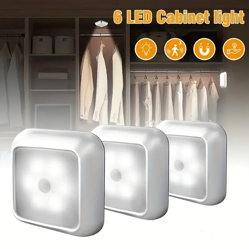 Luz noturna LED com sensor de movimento do corpo humano, lâmpada inteligente operada por bateria para banheiro, quarto, corredor, casa