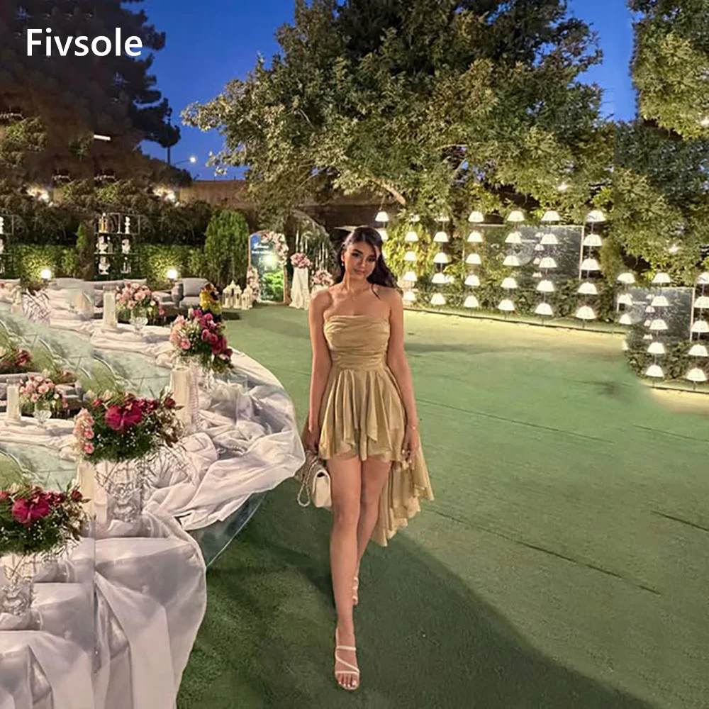 Fivsole Champagne Strapless Chiffon Party Dress Ruched Bodice Formal Party Gown High Low Skirt Guest Dresses 2026 Customized