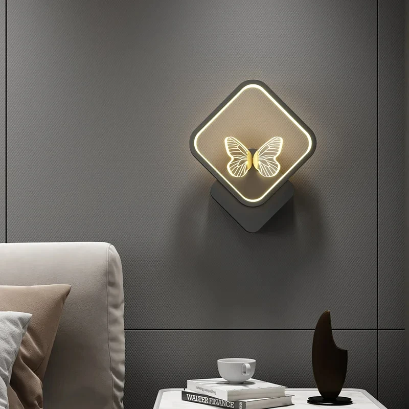 NEW Creative Golden Background Indoor Butterfly LED Wall Lamp for Living Dining Room Bedside Home Decor Corridor PS26SD