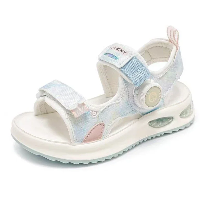 Children's Sandals 2025 Summer New Fashion Girls' Soft Bottom Beach Shoes Rotating Button Children's Casual Sports Sandals