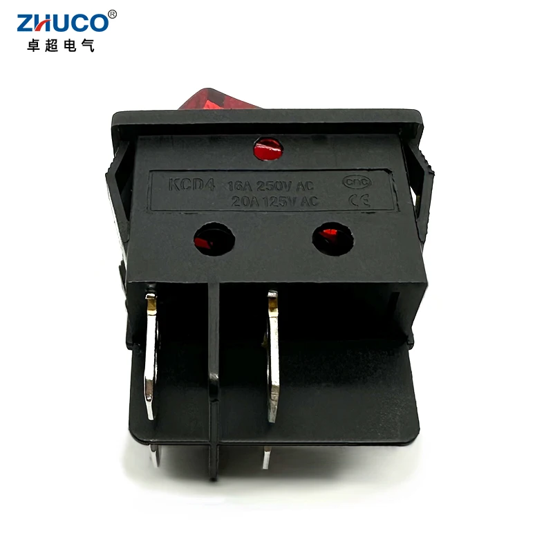 1PC KCD4-201NB-4P-R 220V Red LED Light 30X22mm Mounted Hole 4 Pins DPST ON OFF Power Rocker Switch Heavy Duty 15A 250VAC