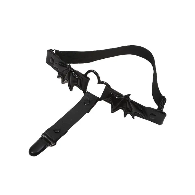 Klip Paha Kulit PU Punk Klip Kaus Kaki Lingkaran Kaki Pita Elastis Seksi Klip Kaus Kaki Suspender Lingkaran Kaki Panggung Sayap untuk Wanita