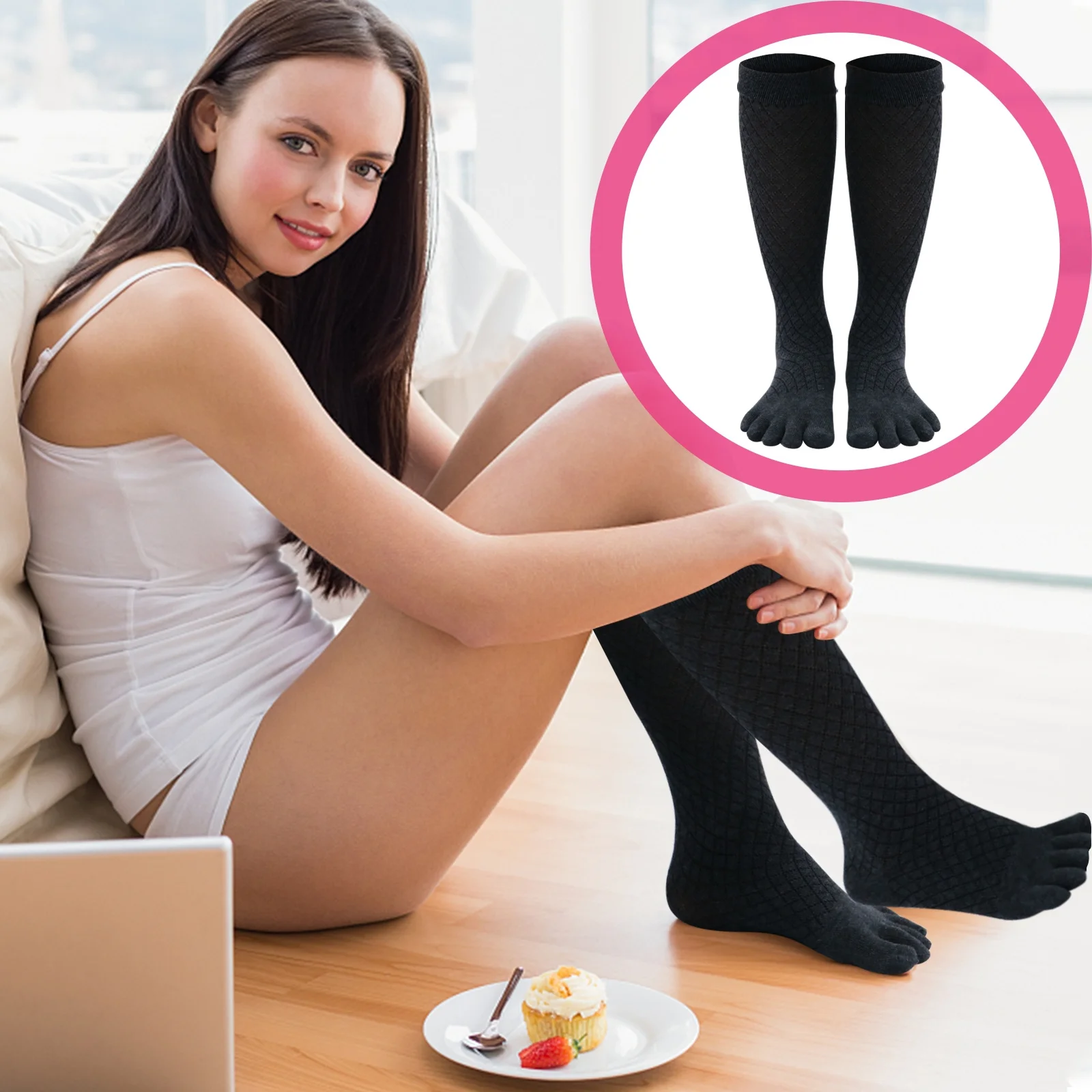 Breathable Socks Cotton Calf High Mens Finger Toe Sports Badminton Camping for -toe