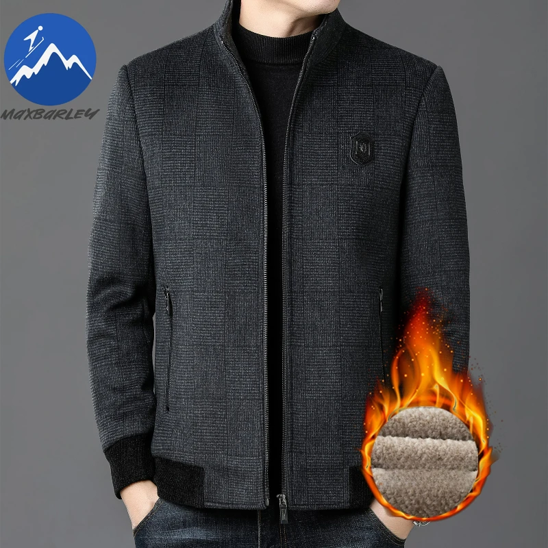Maxbarley Winter Wool Coat Men High Quality Fleece-lined Thick Warm Jacket 2025 Middle-aged Handsome Cold-proof Woolen Overcoat