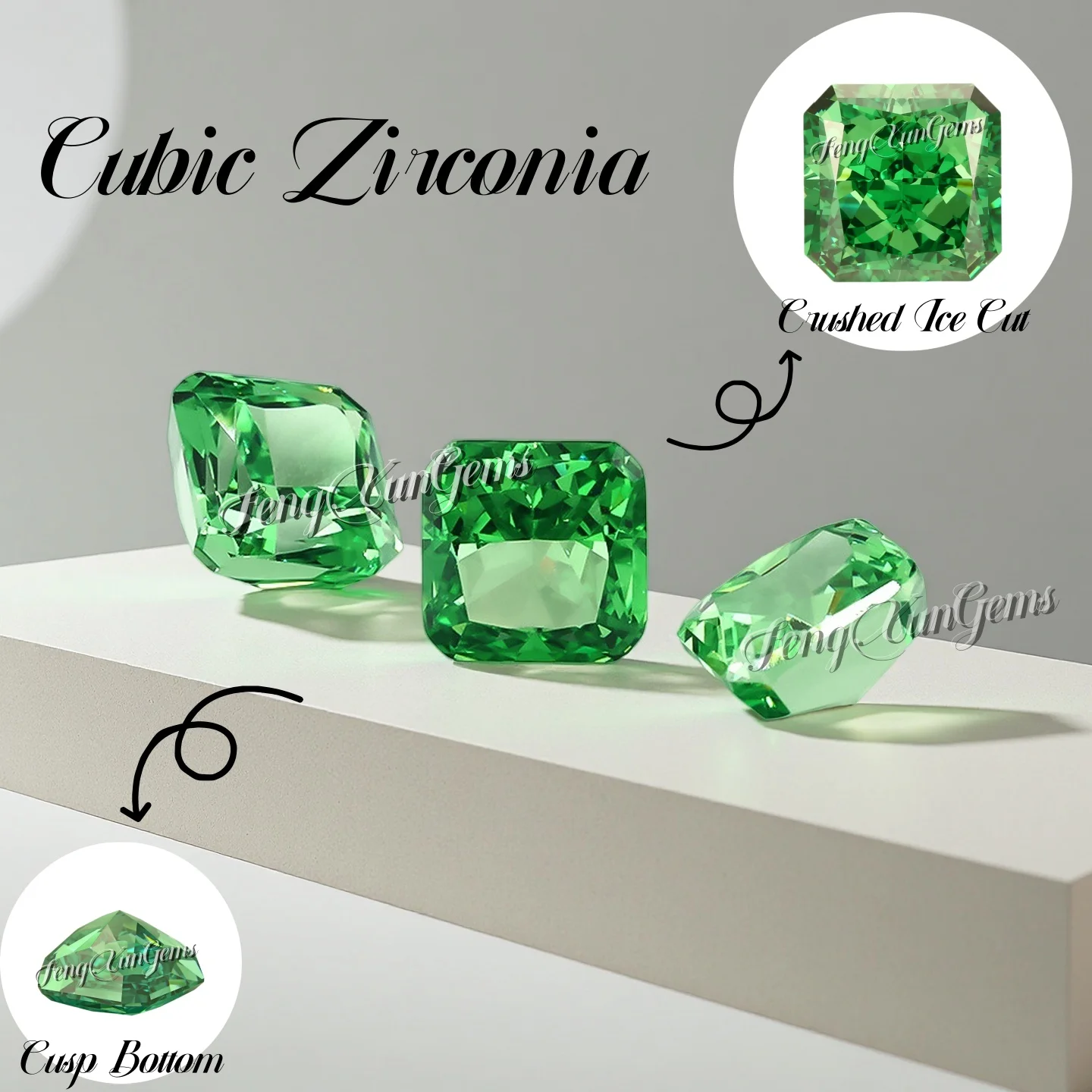 

High Carbon diamond Loose Stones Cubic Zirconia Light Green Octagon Square Crushed Ice Cut Cusp Bottom High Quality DIY Jewelry