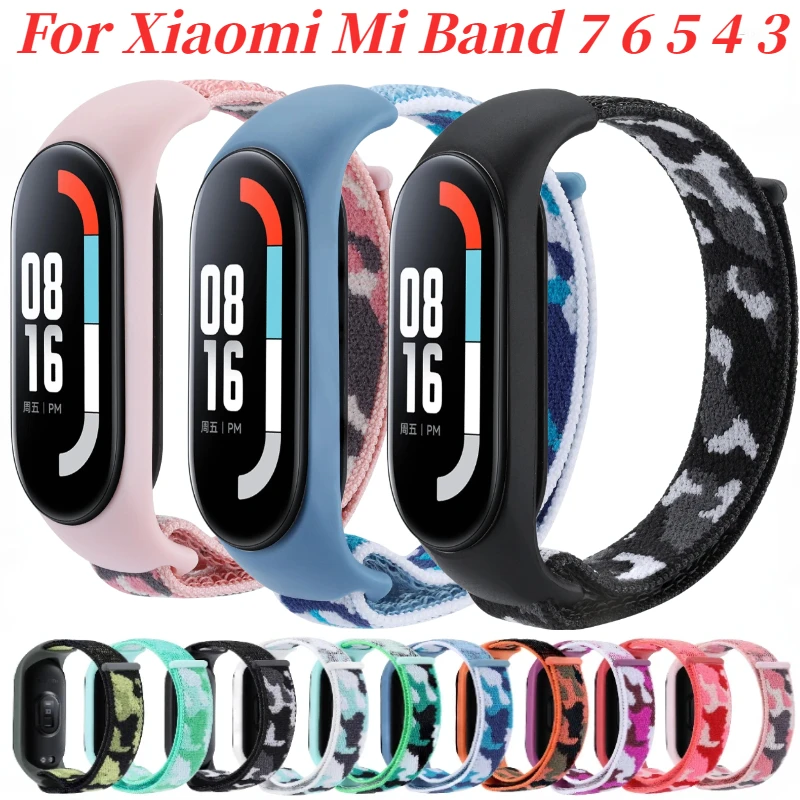 Camouflage Nylon Loop Strap For Xiaomi Mi Band 7 6 5 4 3 Comfortable Bracelet For Xiaomi Watch Mi Band 7 6 5 Wristband Correa