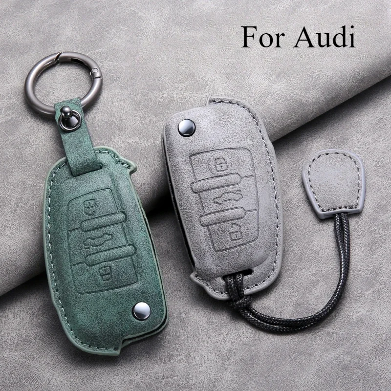 

Leather Car Flip Key Case Cover Shell for Audi A3 8L 8P A4 B6 B7 B8 A6 C5 C6 4F RS3 Q3 Q7 TT 8L 8V S3 Keychain Accessories