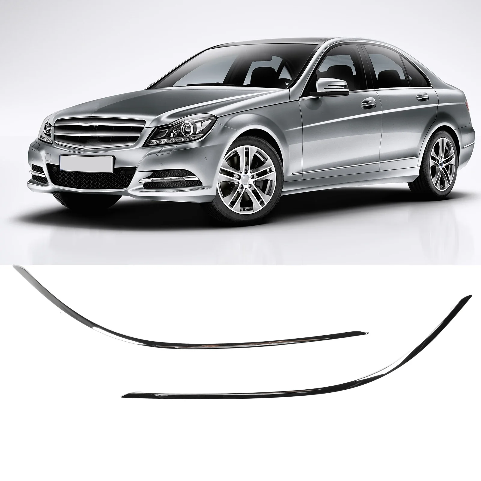 1 Pair of Car Front Bumper Lower Chrome Molding Trim For Mercedes Benz C Class W204 Standard Facelift 2011 2012 2013 2014