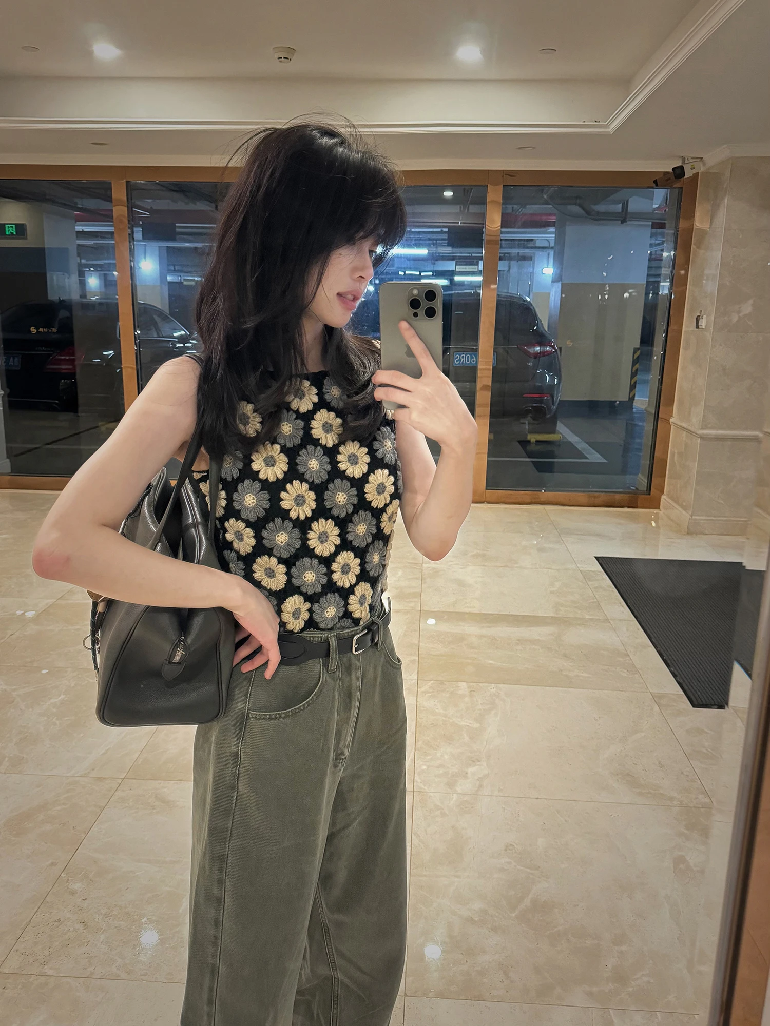 

Вязаный шерстяной жилет Ele с узором «маргаритка», уникальный дизайн в винтажном стиле, для повседневной носки, модный женский укороченный топ H-образного силуэта