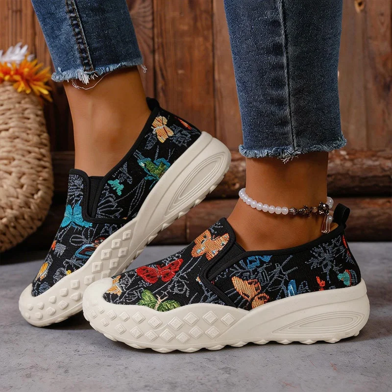 Women's Shoes Comfortable Breathable Casual Sports Outdoor Thick Sole Platform Sneakers Vintage Printed Slip On Walking Shoes ﻿