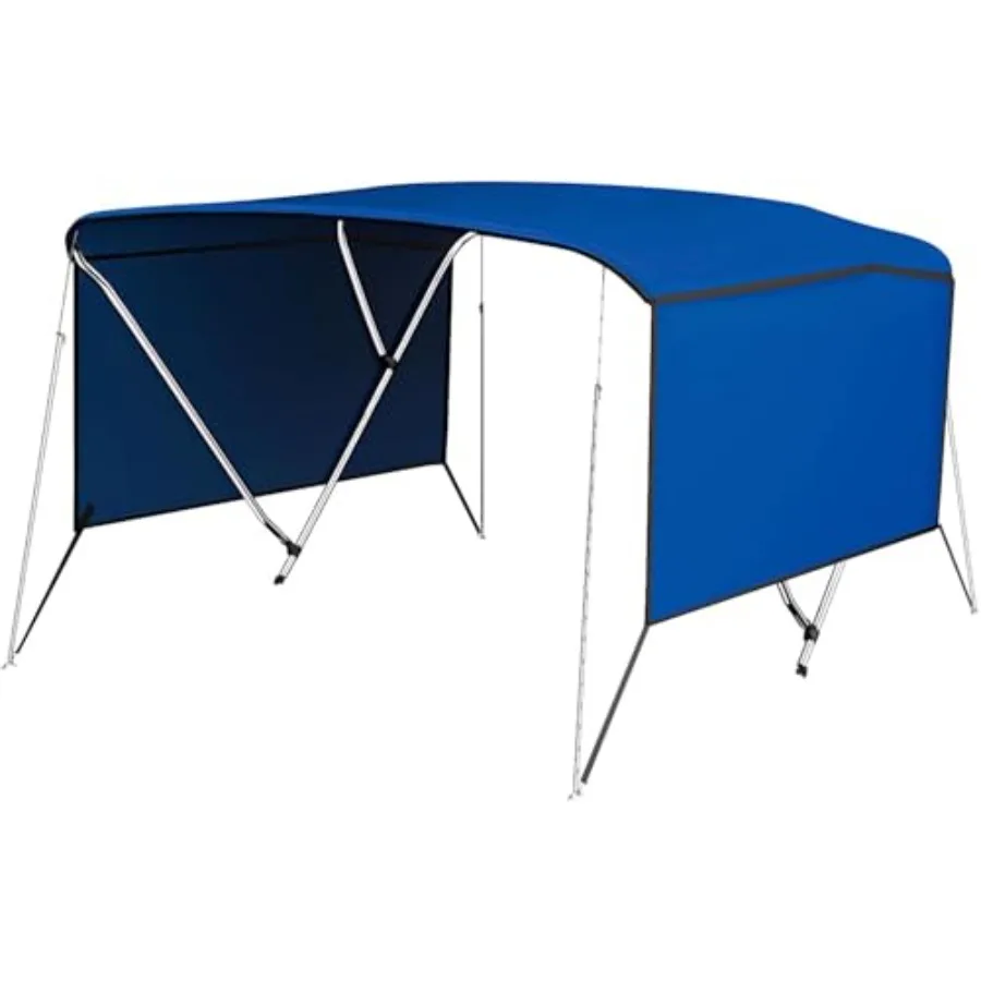 

3-Bow Bimini Top for Boats Heavy Duty Marine Grade Canvas Sun Shade With Mesh Side Panels Adjustable Aluminum Frame UV Protecti