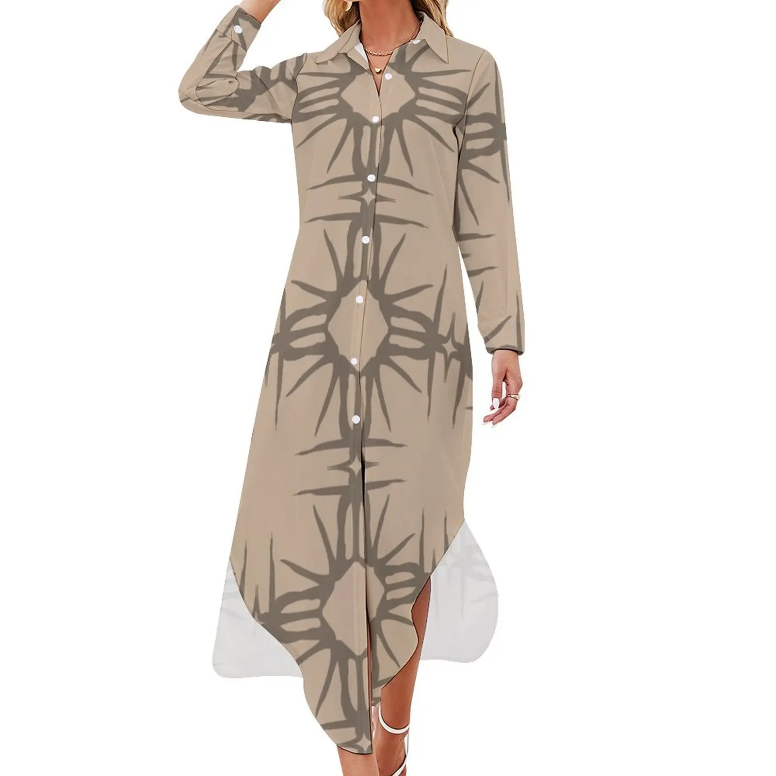 

Длинное платье-рубашка с длинными рукавами и изображением пустыни и цветов, элегантные вечерние платья для женщин, 2024