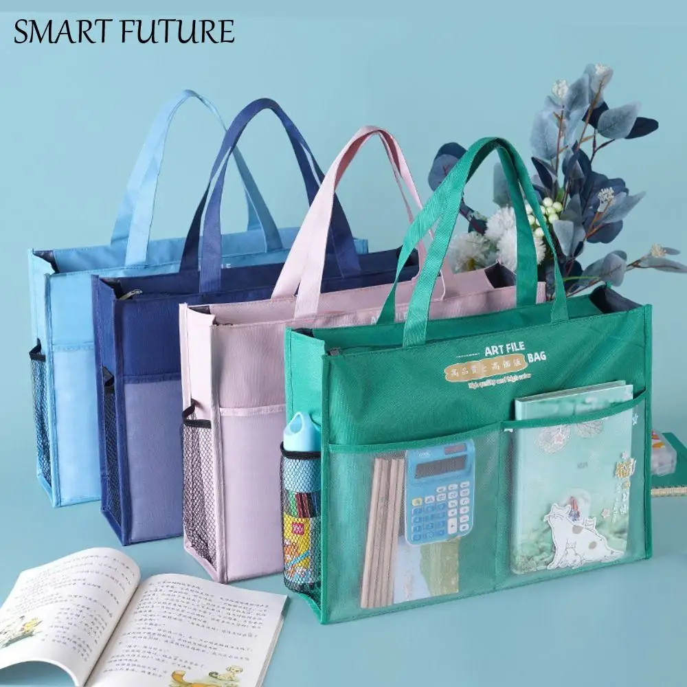 

Portable A3 Zipper Pouch Bag Creative Canvas Document Book Bag with Handle Oxford Painting File Holder Office Supplies