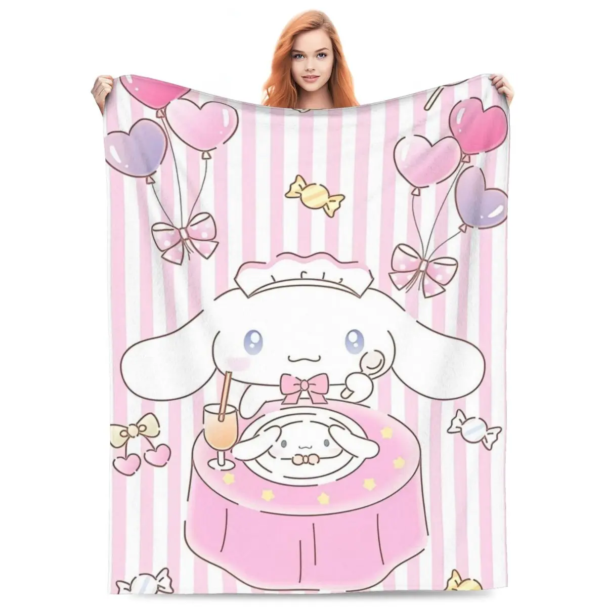 Sanrio Cinnamoroll Cartoon With Friends Warm Blanket Plush Throw Blanket Fluffy Home Decor Flannel Bedspread Sofa Bed Cover