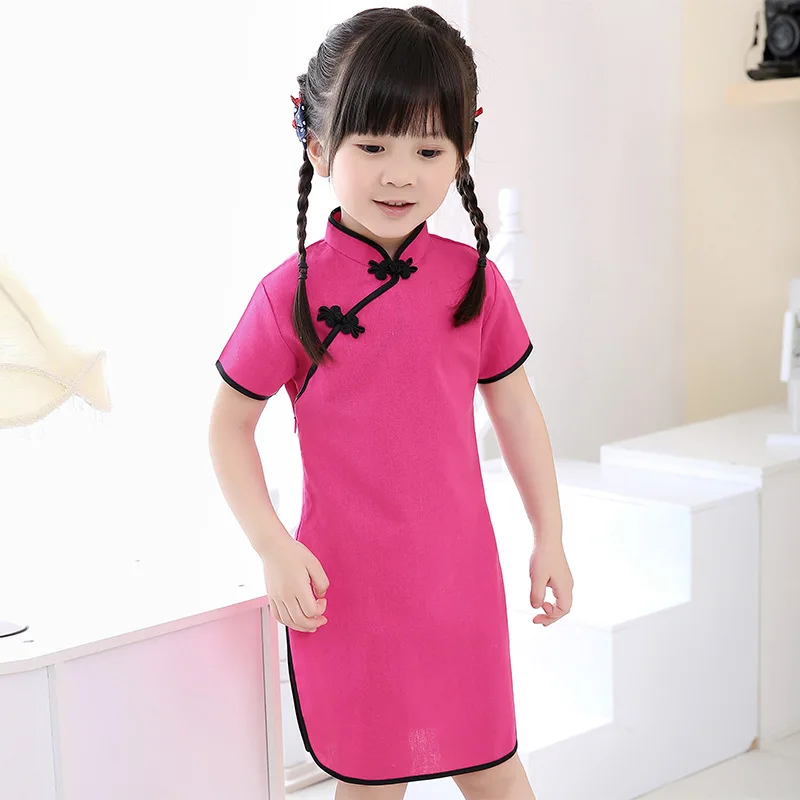 Girls Chinese Traditional Dress Qipao Cheongsam Party Costume Silky Satin Cotton