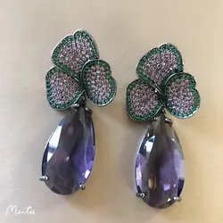 Bilincolor New Arrival Purple Cubic Zirconia Fashion Earring for Women Wedding