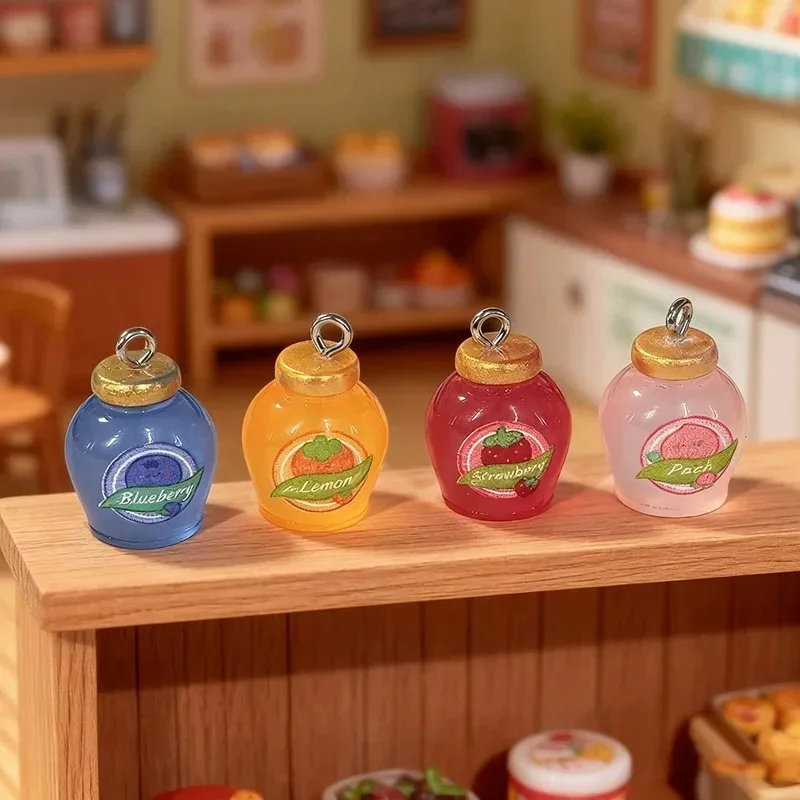 10Pcs/Pack 3D Noctilucent Jam Bottle Resin Charms Kawaii Strawberry Blueberry Fruit Pendants DIY Craft Supplies for Earrings