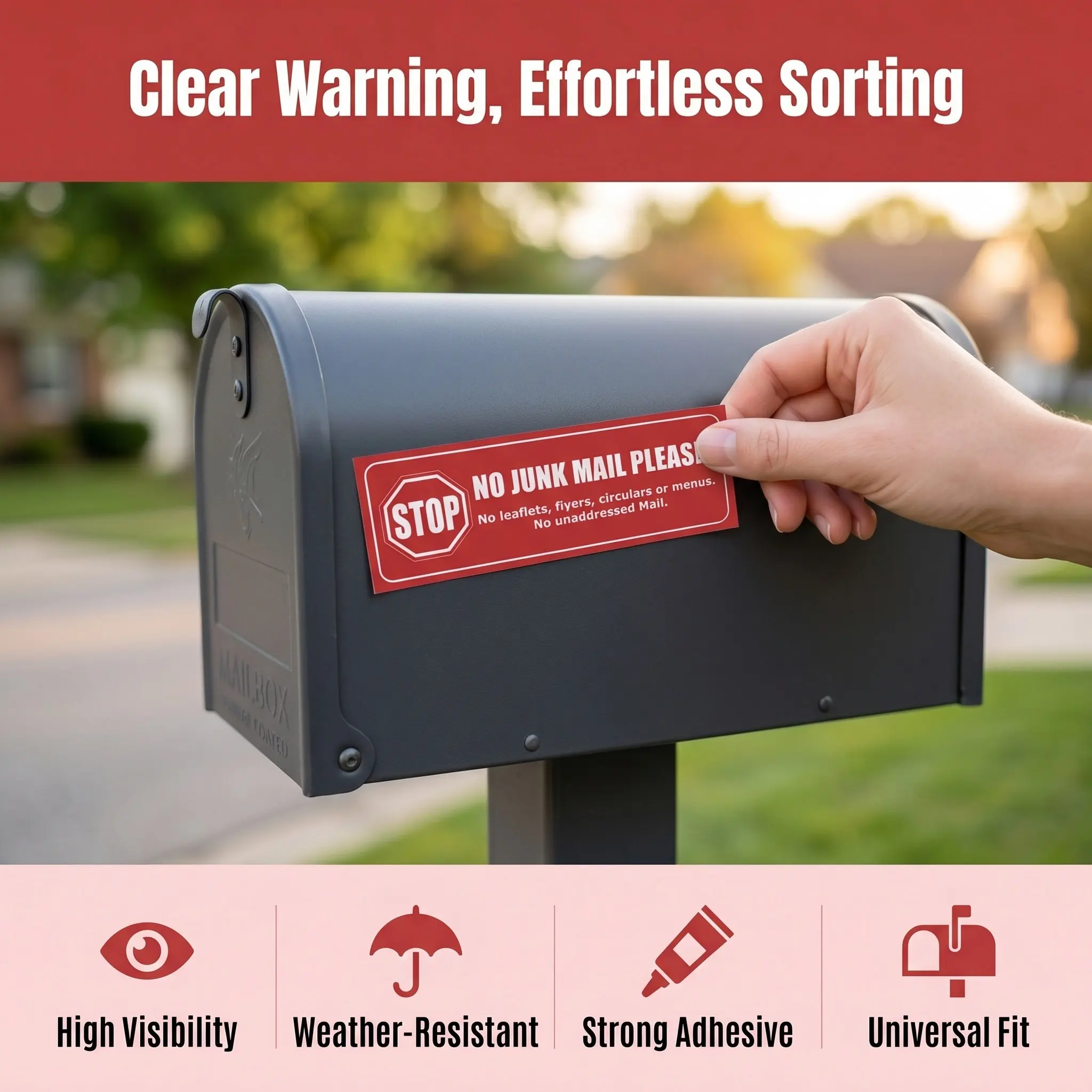 3Sheets Mailbox Warning Sticker Self-Adhesive No Junk Mail Sign for Home Office Post Box Letterbox No Advertising Flyer Decal