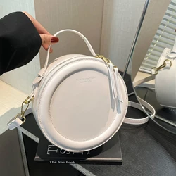 Solid color PU Leather Crossbody Bag For Women Round Small Handbag Women Fashion Designer Shoulder Bag Female Zipper Purses