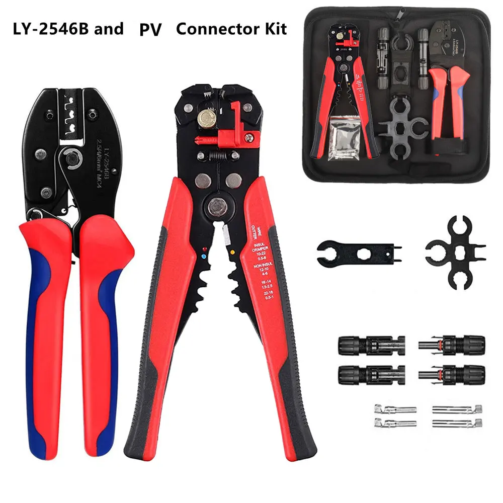 WOZOBUY Solar Crimping Tool Kit With PV Connector Terminals Wrench and Wire Stripper for 2.5-6.0mm²/AWG14-10 Panel PV Cable