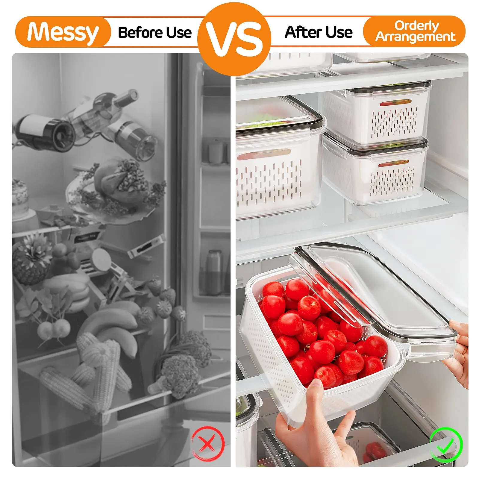5/6 Pack Fruit & Vegetable Storage Box, Double Layer Drainage Box,Kitchen Accessories Storage Organizer, Household Essentials,Containers Utensils Airtight Meal Prep,Airtight Leak Proof,Bpa Free Plastic,Snackboxcontainer,Airtight Dispenser