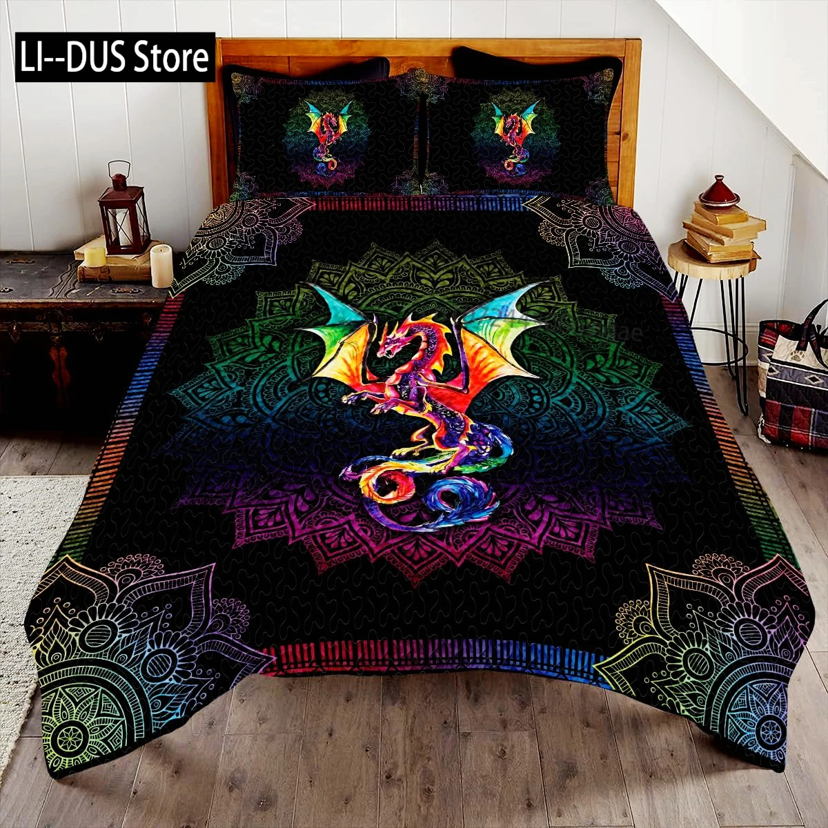 

Red Base Black Dragon Print Bedding Cover Sets Full Chinese Dragon Pattern Bedding Cover Sets Full Soft 3 Pieces Comforter Sets