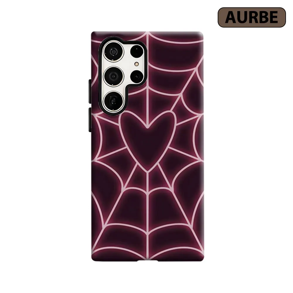 Aurbe Phone Case For Samsung Galaxy S26 S25 S24 S23 Ultra Plus HD Hard Heart Web Double Layer Film Cover