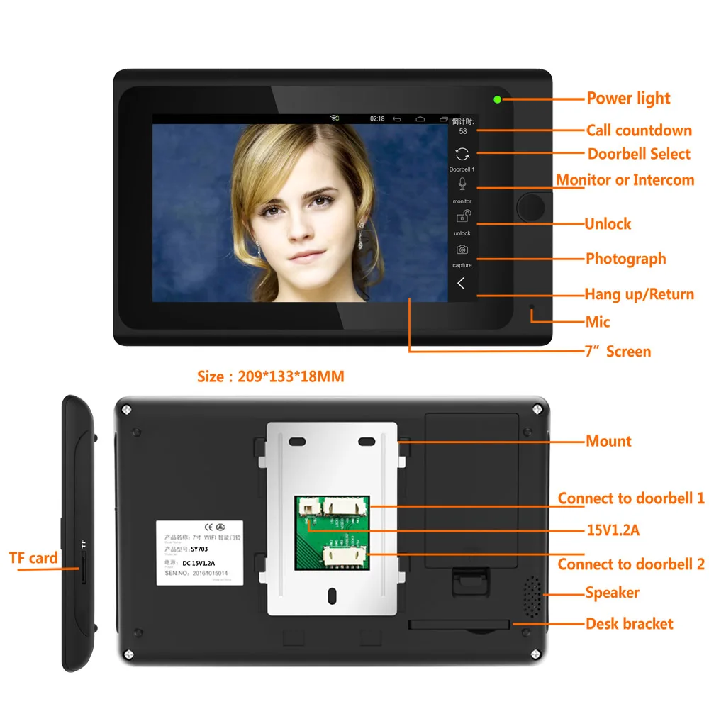 7 polegada sem fio wifi rfid vídeo porta telefone campainha intercom sistema de entrada suporte remoto app desbloqueio gravação instantâneo