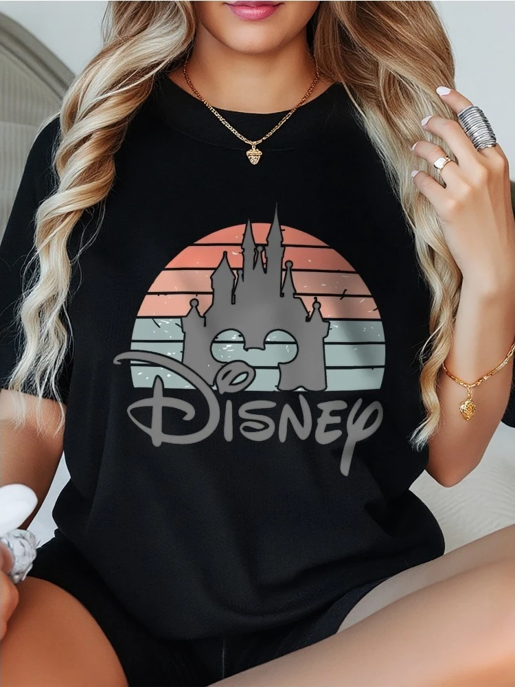 

Disney 2026 New Breathable Casual Fun Cartoon Character Print Fashion Women's Crew Neck Loose Plus Size Short Sleeve T-Shirt