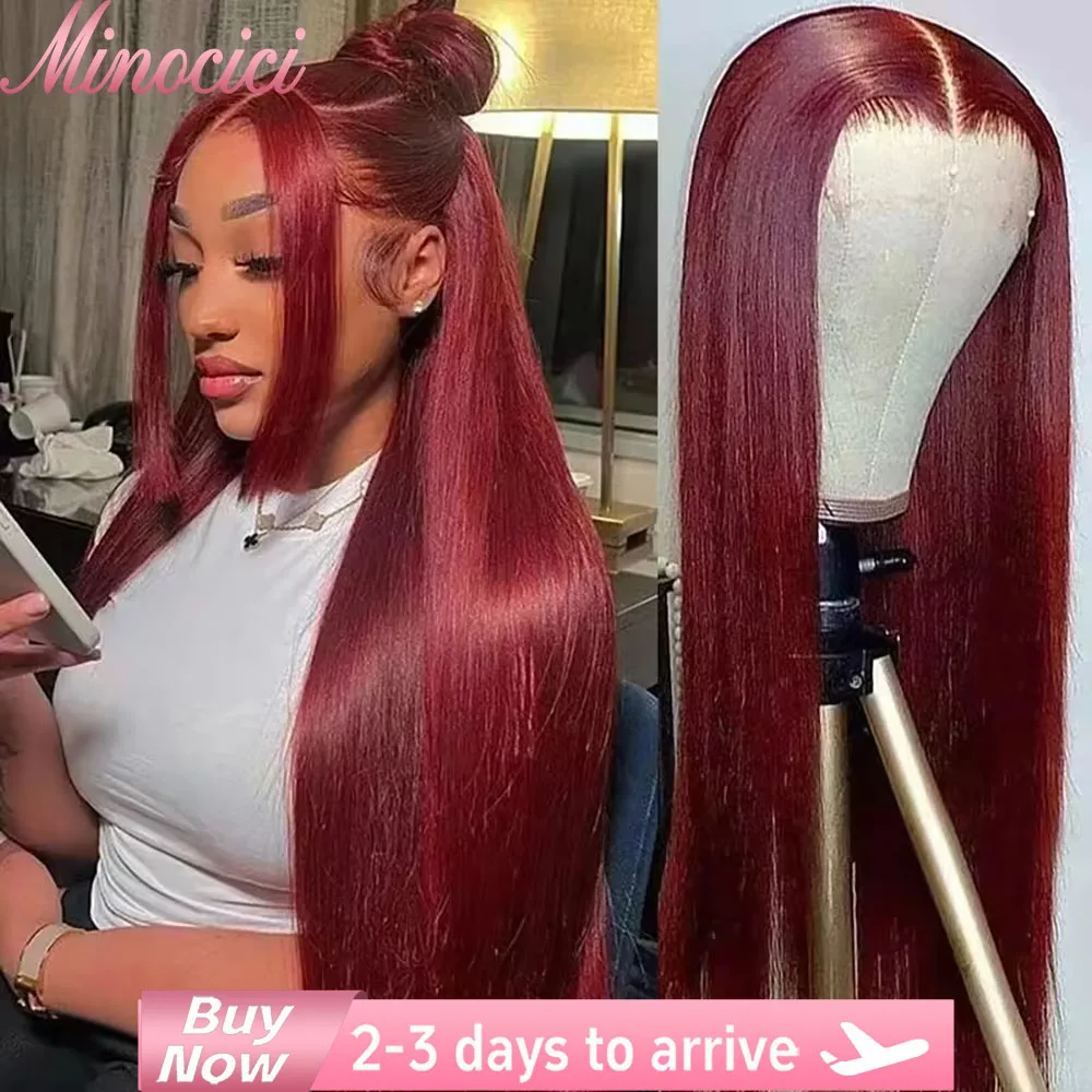 

99J Бордовый Прямой 13x4 HD Парик из натуральных волос на кружеве Красный 13x6 Парики из натуральных волос на кружеве Цветные бразильские предварительно выщипанные парики