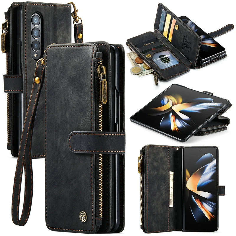 Busniess Zipper Wallet Case For Samsung Z Fold 5 4 3 Phone Case For Samsung S23 Ultra S22 Plus S21 Fe S20 12 A13 A53 A54 5g Case