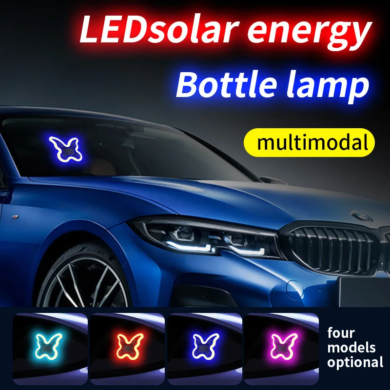 Solar Powered Car Neon Light - Bottle-Shaped Ambient Mood Lighting for Triangle Window Decor, LED Auto Interior Atmosphere Lamp