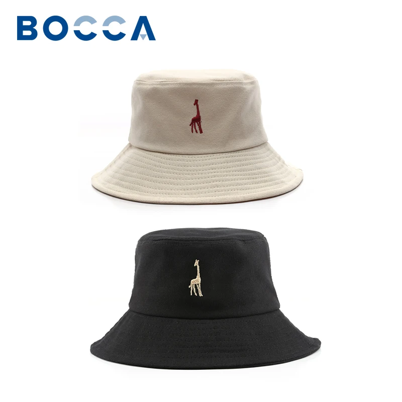 Bocca Embroidery Bucket Hat Giraffe Bucket Hats Fisherman Hat Cotton Solid Color Cap Summer Sun Unisex Plain Blank Style