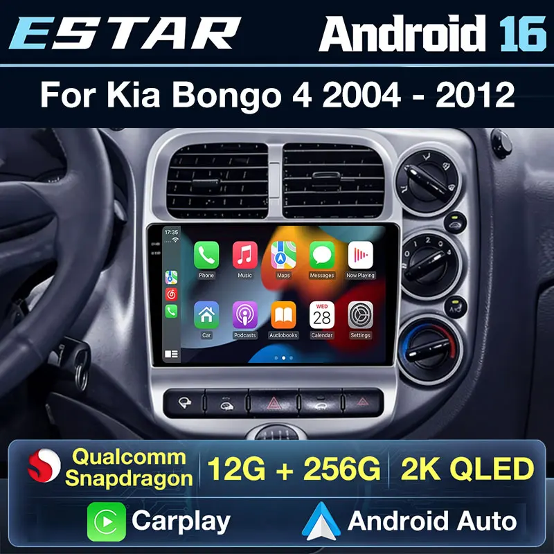 Carplay sem fio Android 16 para Kia Bongo 4 2004 - 2012 Rádio Automotivo Tela 2K Câmera 360 Auto RDS GPS Octa Core QLED DSP Estéreo BT